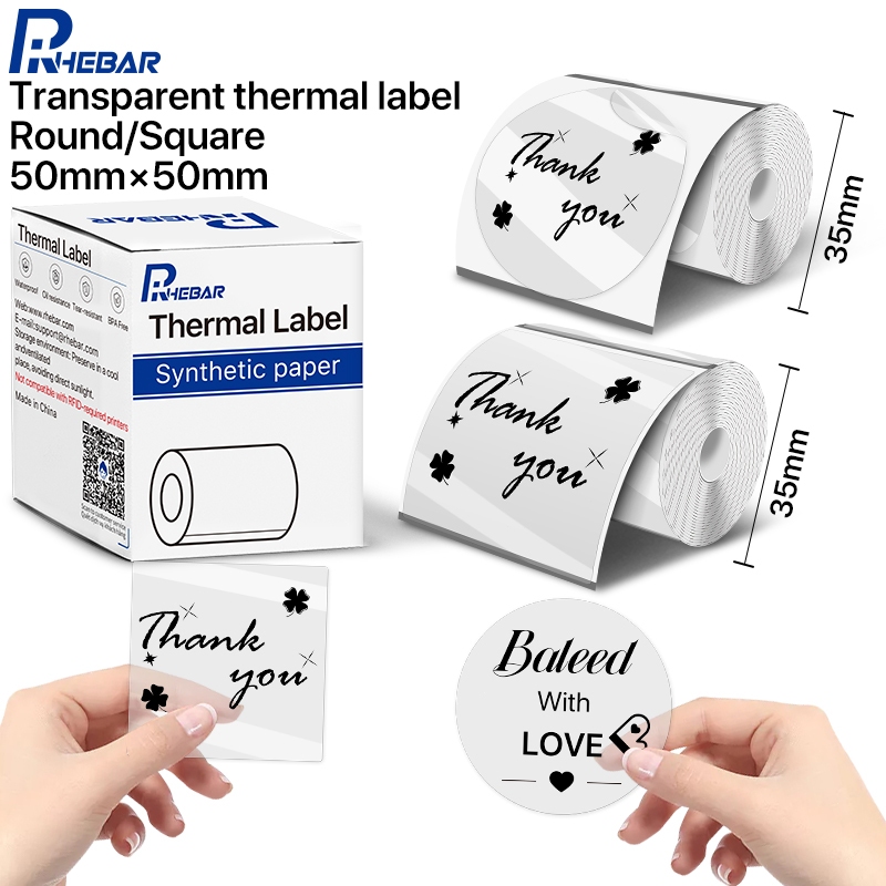 

Rhebar Thermal Transparent Label 50mm Round/Square for B21 Label Printer 110 sheets Water-resistant