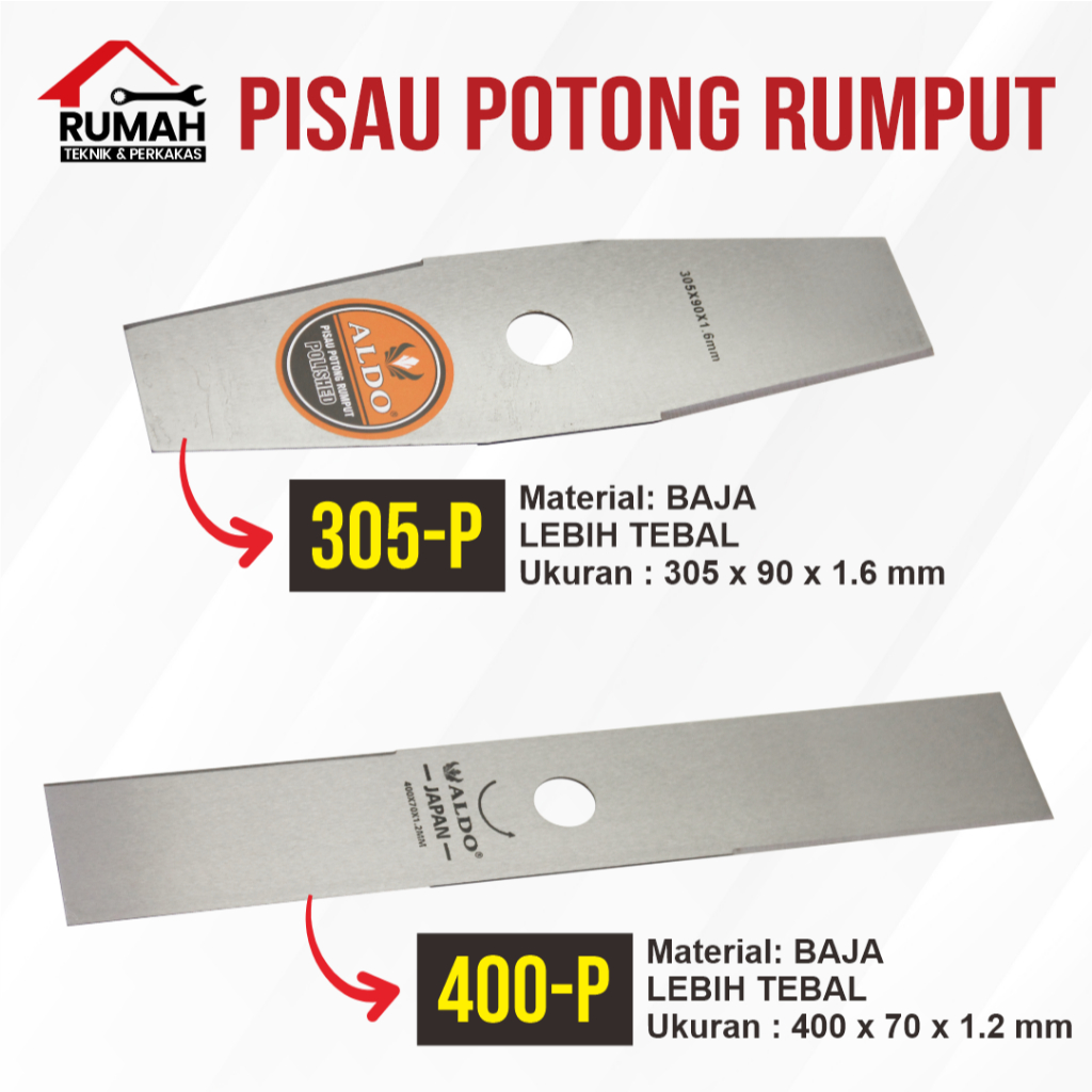PISAU MATA POTONG RUMPUT ALDO BAJA (SEGI 30cm / PANJANG 40cm) / Brush Cutter Blade / Pisau Kotak Mes