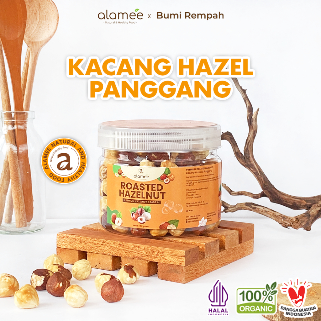 

ALAMEE Kacang Hazelnut Panggang Hazelnut Roasted Cemilan Sehat Rendah Kalori Kacang Kemiri 150gr