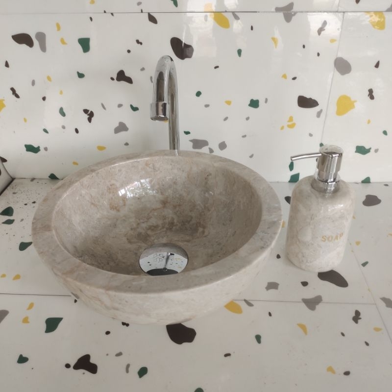 Wastafel Marmer Minimalis Aesthetic D30cm Model Bowl | Wastafel Cuci Tangan | Wastafel Kamar Mandi |