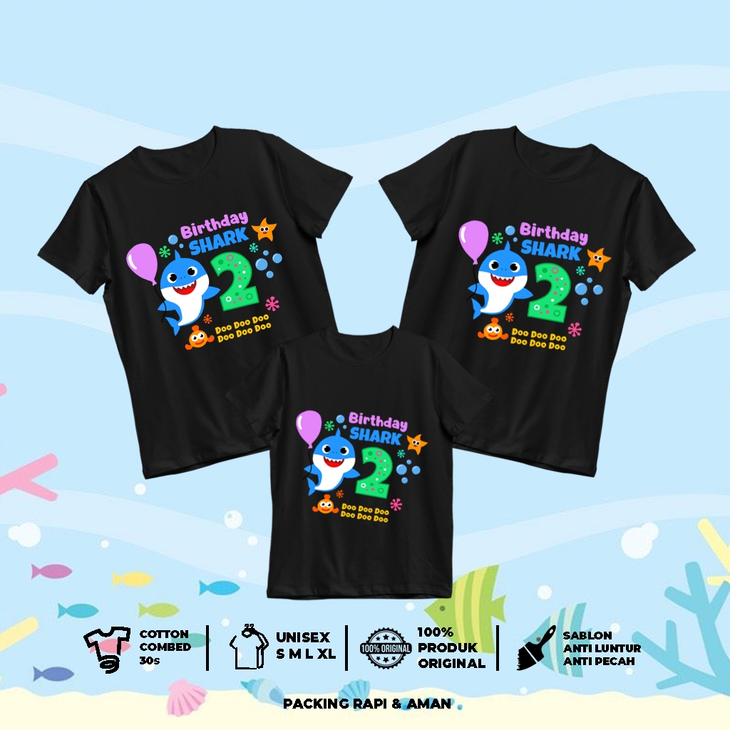 Fam Birthday BABY SHARK kaos tema perayaan bisa REQ ANGKA ulangtahun anak dewasa tema ultah karakter