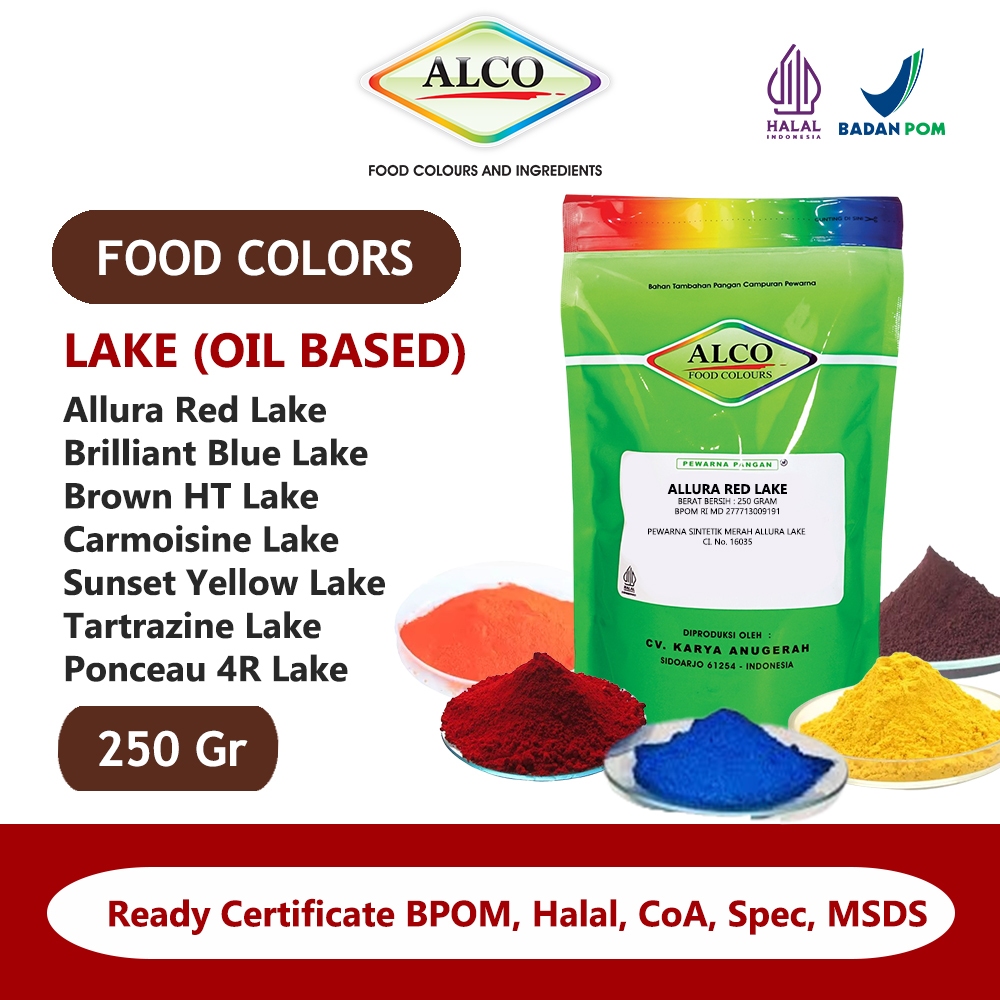 

Pewarna Makanan Minuman Kue Bubuk Oil Base Based Soluble ALCO 250 gr Single Colour Lake