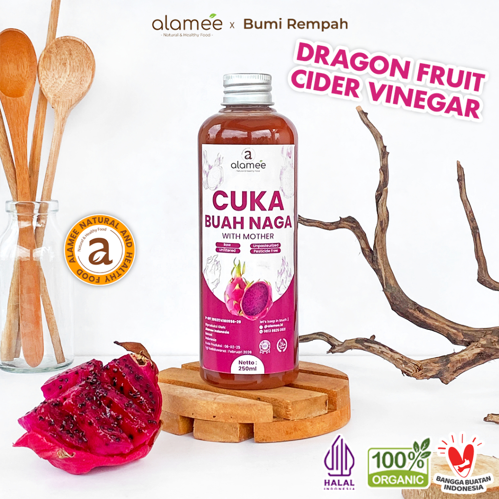 

ALAMEE Cuka Buah Naga Organik Dragon Fruit Cider Vinegar With Mother Fermentasi Probiotik 250ml