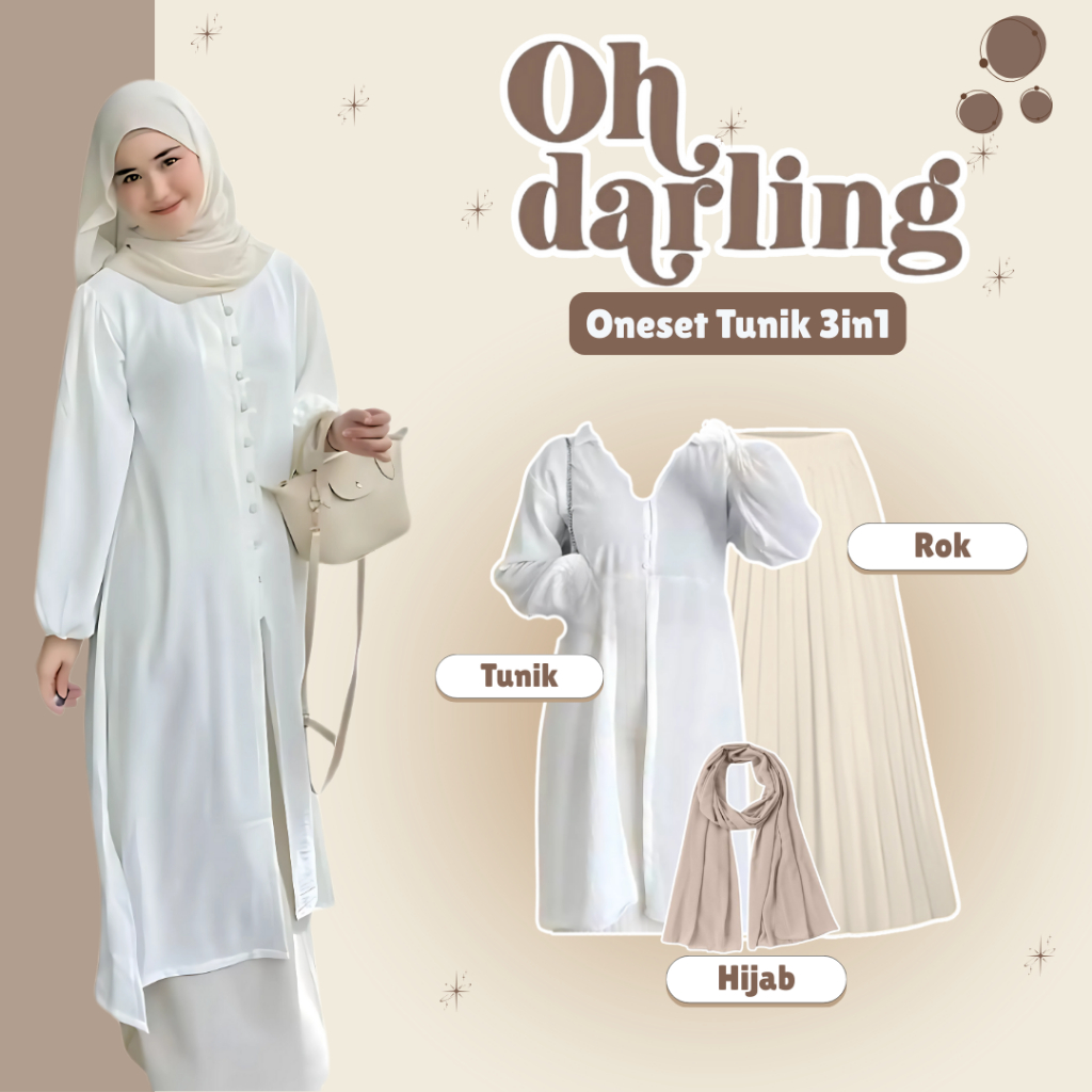Setelan Tunik Kekinian Terbaru ( Tunik Outer + Rok Plisket + Pasmina ) Ootd Tunik 3iN1 SM43N