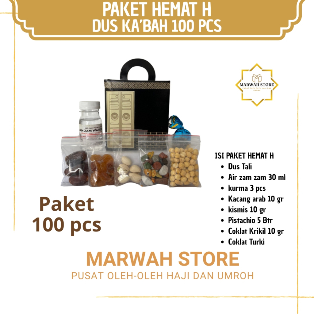 

Oleh-oleh Haji dan Umroh Paket Hemat H 100 pcs Dus Ka'bah Lengkap Air Zamzam