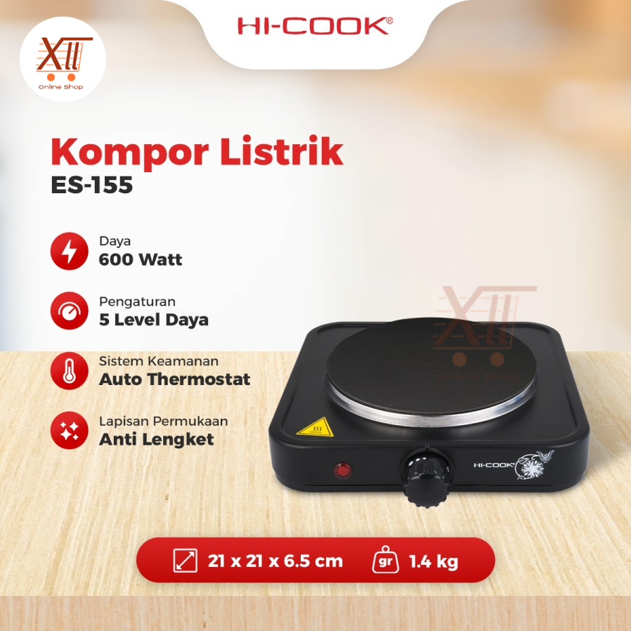 HI-COOK ES~155 PORTABLE ELECTRIC INDUCTION STOVE Kompor Listrik Induksi Portabel Kecil 600 Watt