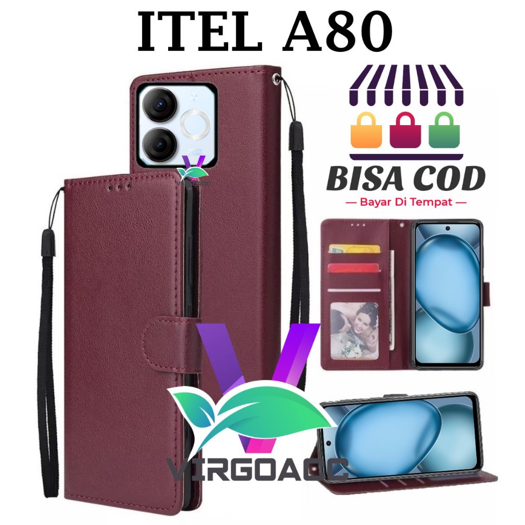 ITEL A80 FLIP LEATHER CASE PREMIUM - FLIP WALLET CASE KULIT UNTUK ITEL A80 - CASING DOMPET | FLIP CO