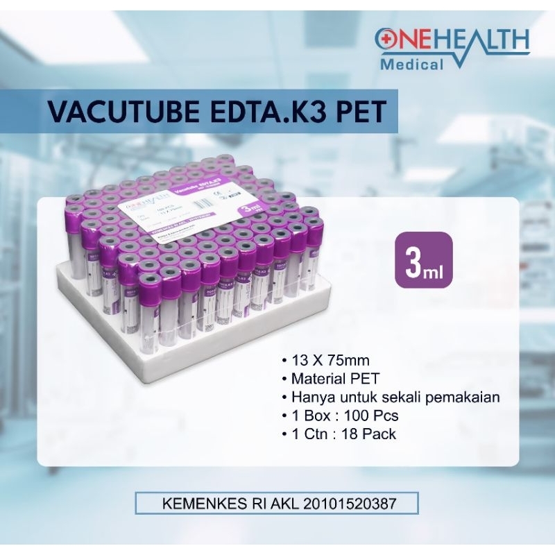 Tabung Vaculab EDTA 3 ml ONEHEALTH PET Plastik Atau Onemed