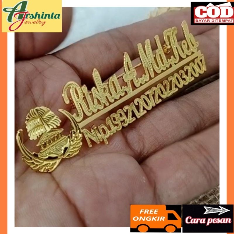 Bros NIP Kustom nama lapis emas anti luntur