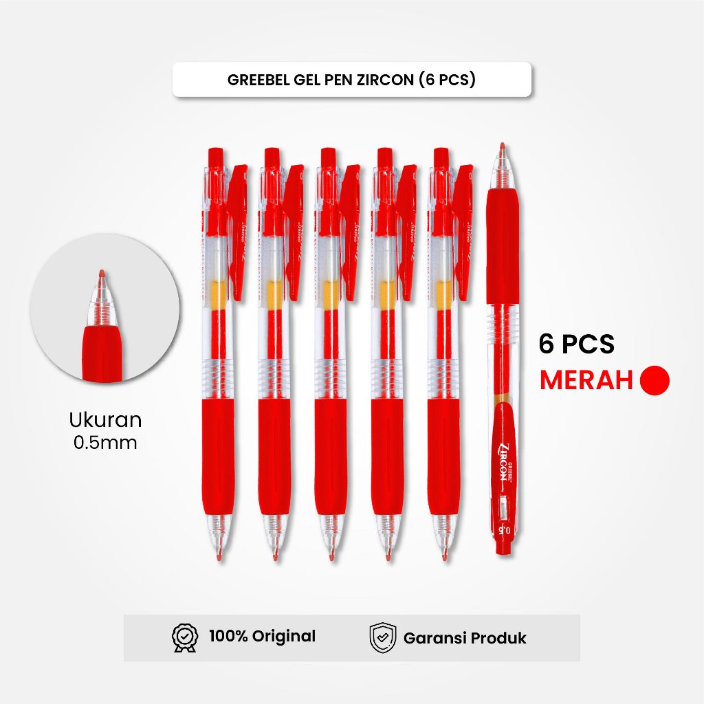 

GREEBEL Gel Pen Pulpen Pena GP-509 Zircon Merah 0.5 (6PCS/SET) / Pulpen Gel Murah Grosir