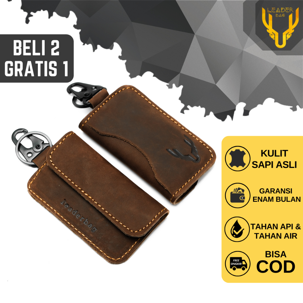 Leaderbag Dompet STNK Mobil Kulit Sapi Asli Terbaru Coklat Waterproof Gantungan Kunci Motor Premium 