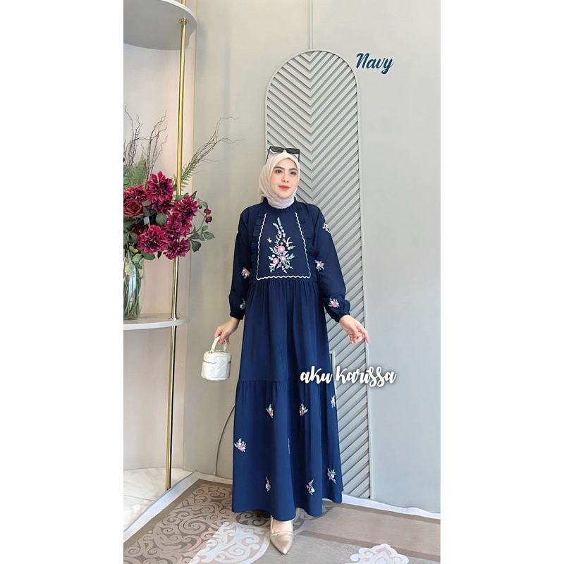 RR MIREYA DRESS FASHION WANITA BY AKU KARISSA OOTD HIJAB STYLE AKSEN BORDIR CANTIK BUSUI FRIENDLY KE