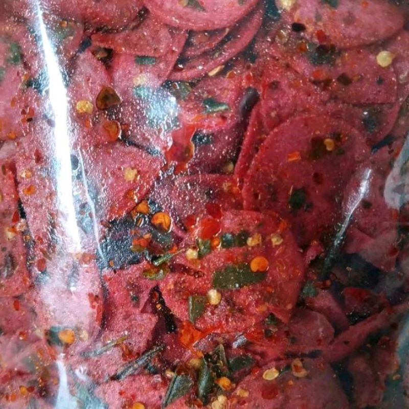 

500gram - sosis goreng/sosreng bumbu pedas daun jeruk 500gram/250gram