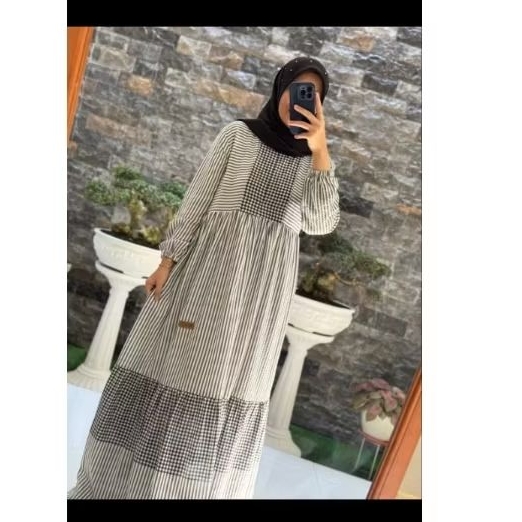 Dress Susun By Nadheefa Original Terbaru || Jenis Dress Susun Warna Hitam Abu