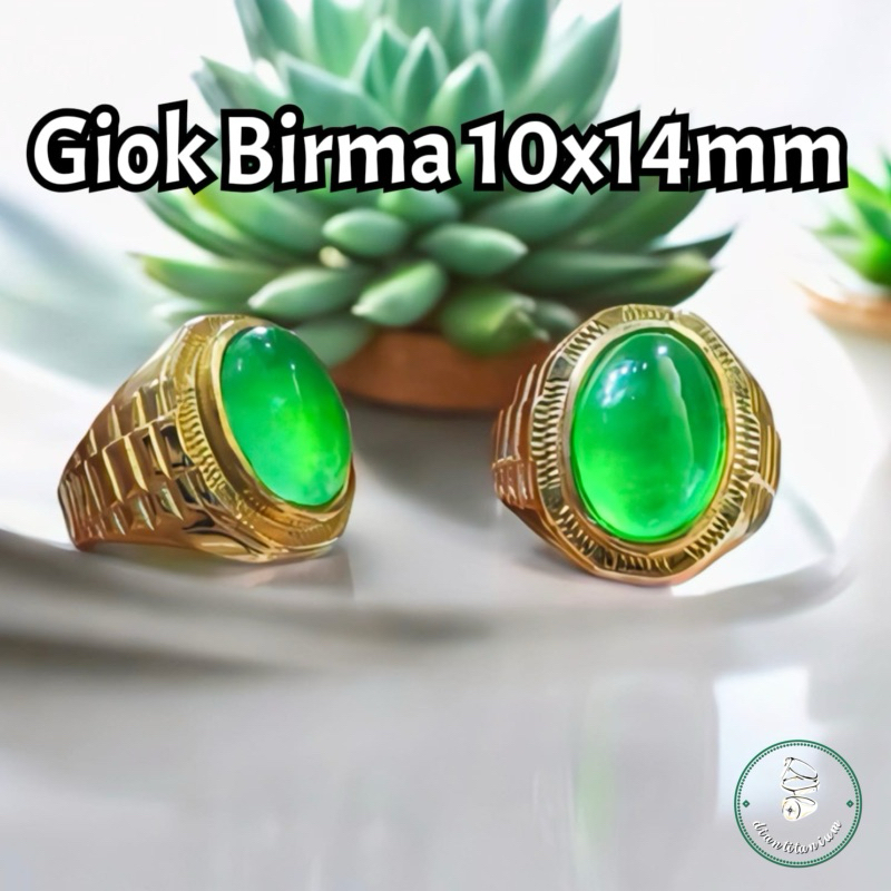 Cincin Batu Natural Giok Birma Ring Titanium Ukuran 10x14mm