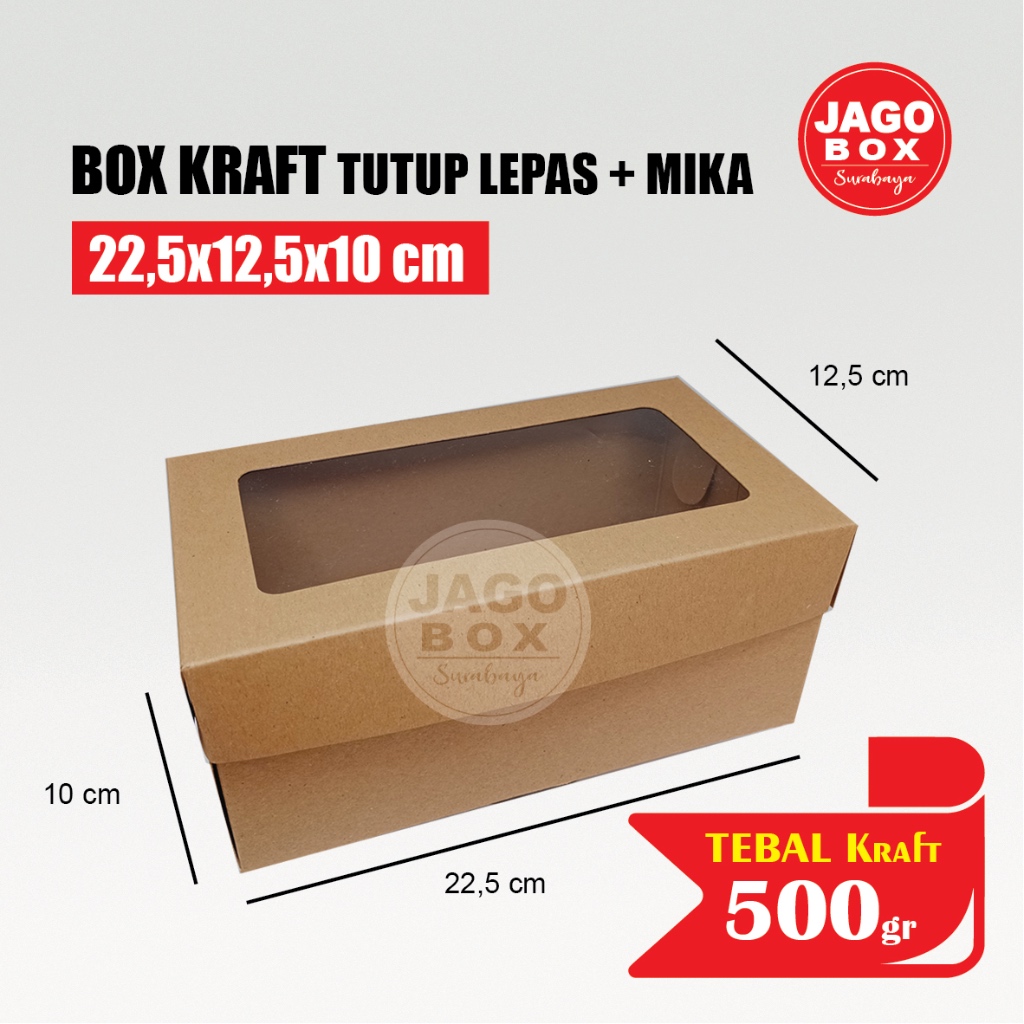 

Box Kotak Kue/Tart/Roti Kraft 22,5x12,5x10 cm Tutup Lepas + Mika