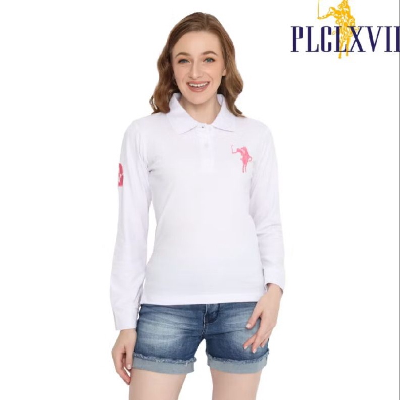 KODE T76U Polo Shirt Wanita  Polo Shirt Lengan Panjang Logo Besar 56