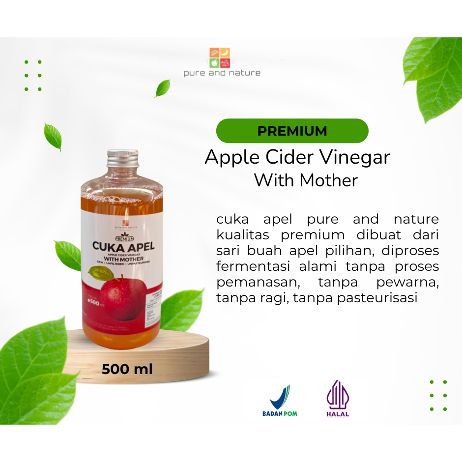 

Cuka Apel Pure and Nature PREMIUM Original 100 % Apple Cider Vinegar With Mother 500 Ml