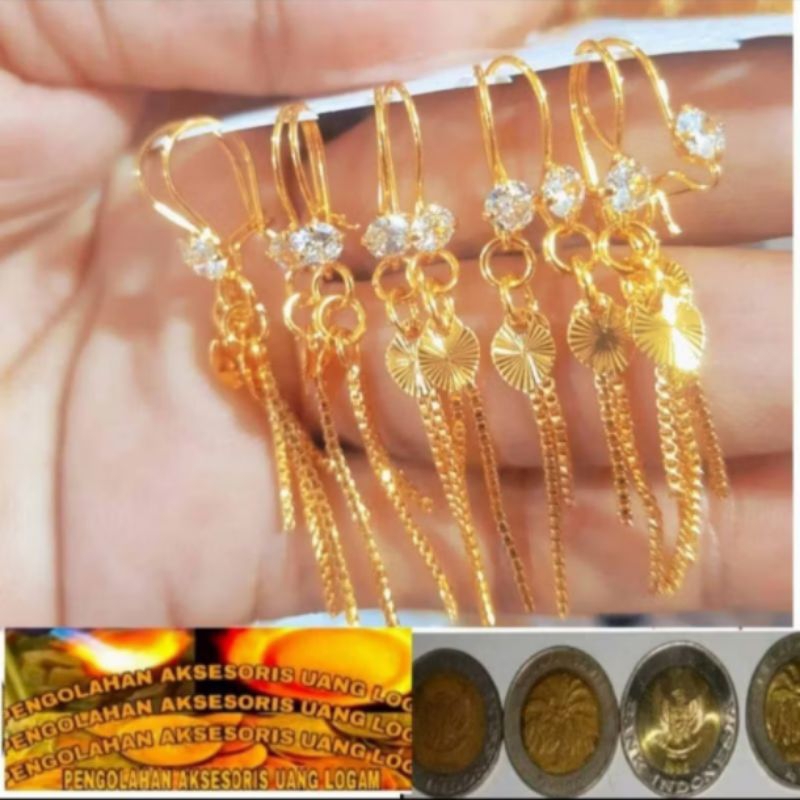 ANTING KOIN ASLI 1991WARNA EMAS 24 ANTING DEASY LOVE JURAI GOLD BAHAN TITANIUM DAN XUPING ANTI KARAT