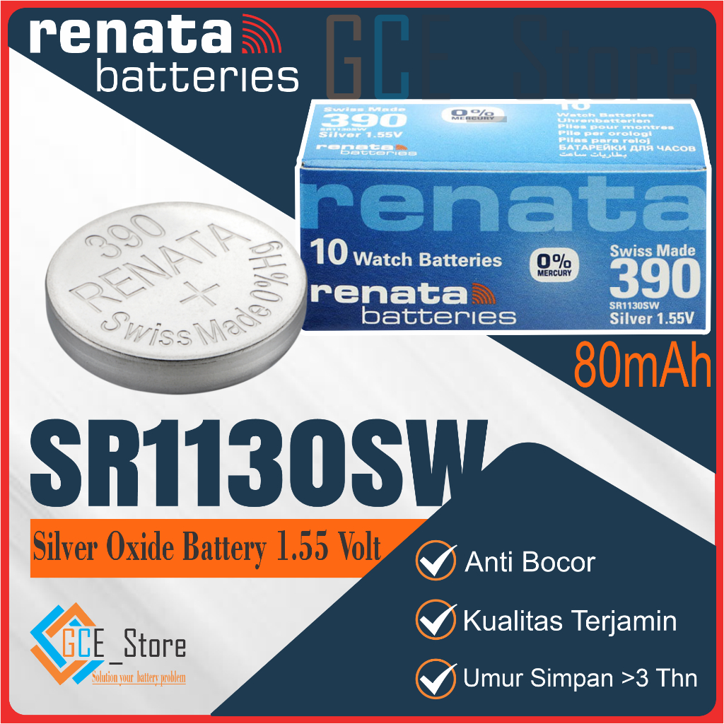 Baterai SR1130SW Renata Original 1.55Volt Battery 390 80mAh Made in Swiss Ori Swatch Group