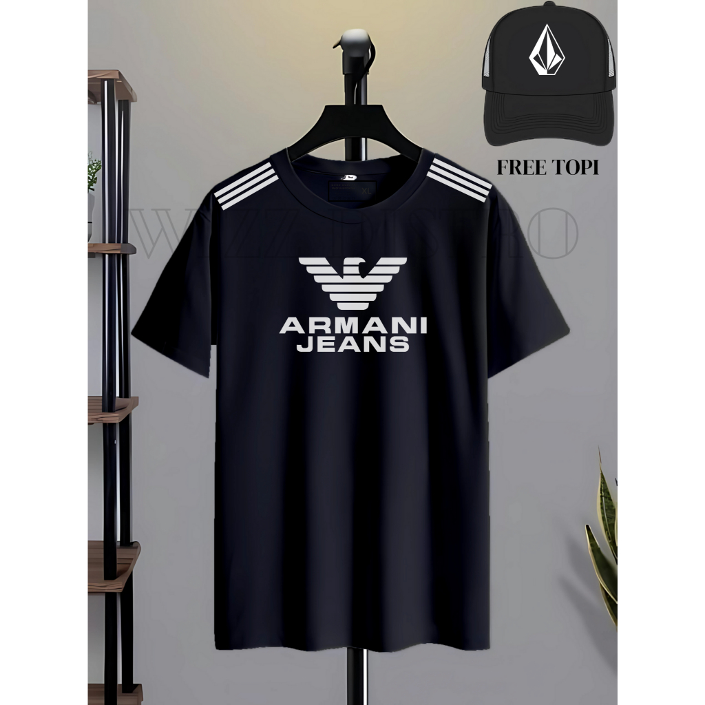 PROMO COD.. Kaos Distro ARMANI PANGKAT FREE TOPI Keren Premium Kaos Oblong | Cowok Kaos Pria Atasan 