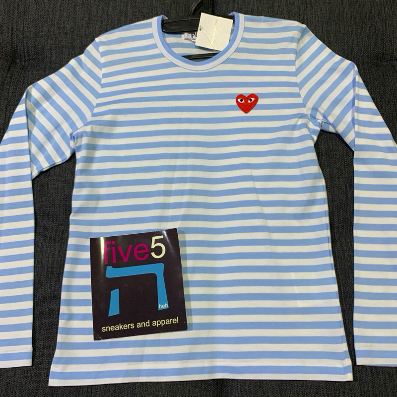 cdg play stripe pale blue long sleeve