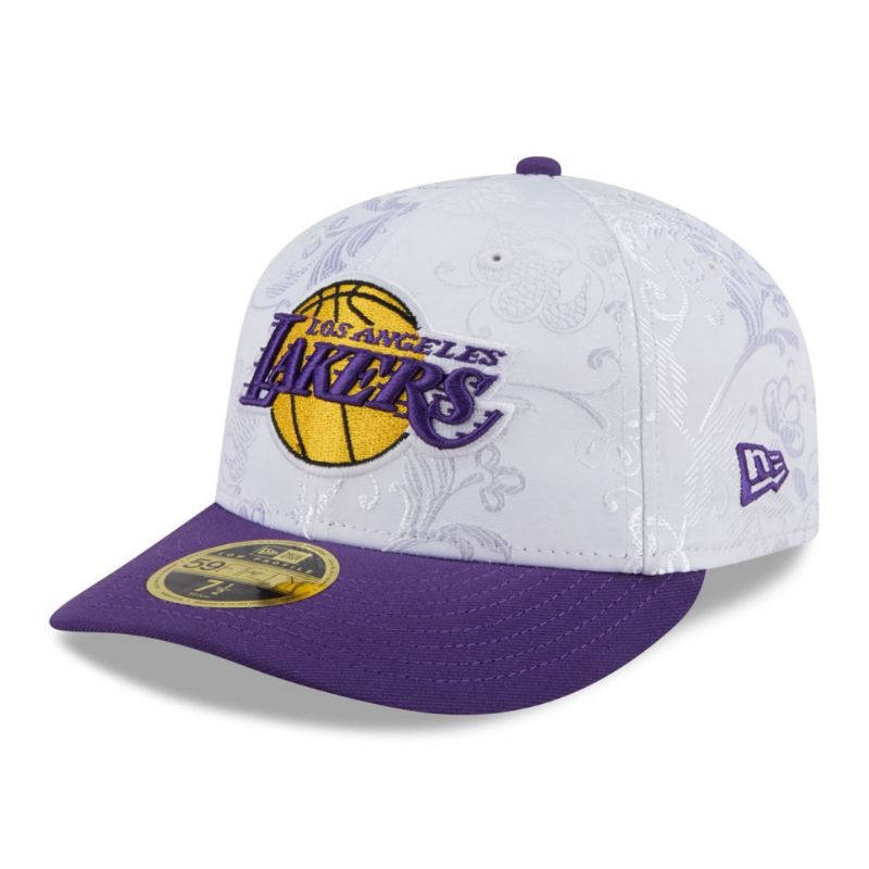 Topi New Era Cap Los Angeles Lakers Floral Shine 59Fifty Day Low Profile 59Fifty Fitted Hat Original