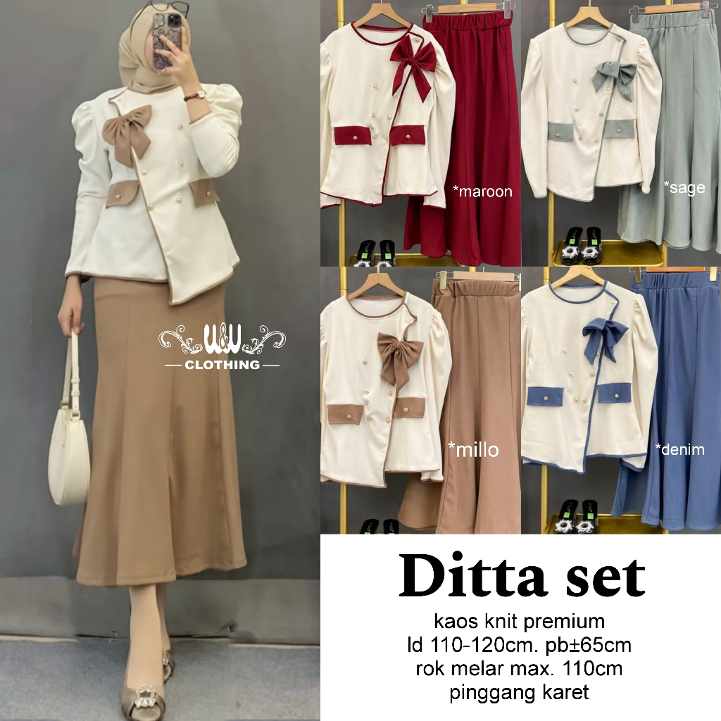 Ditta Setelan Muslim Rok Polos Ld110 Kaos Knit Premium Cantik