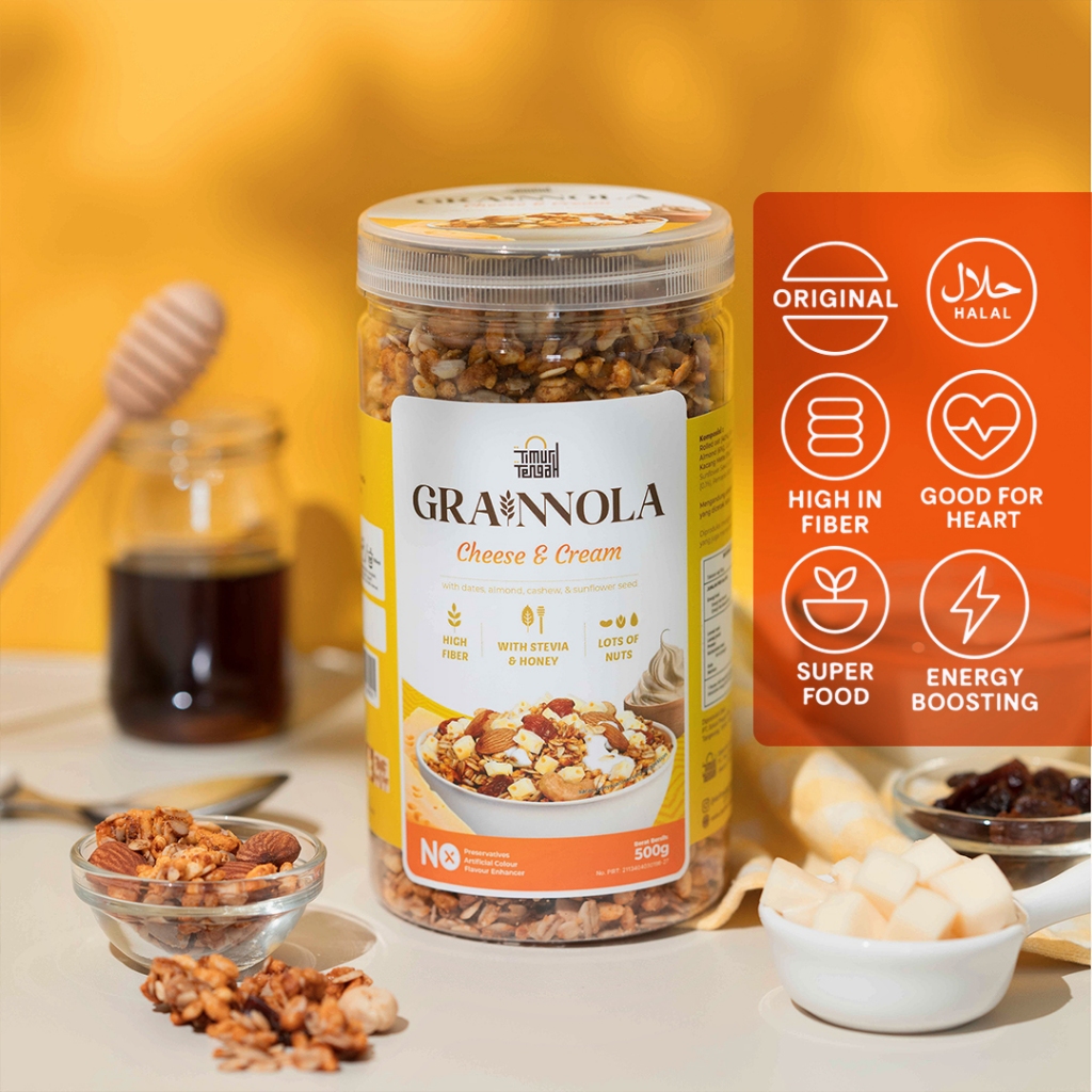 

Grainnola Timur Tengah Cheese & Cream 500 gr Granola Cemilan Sehat Rendah Kalori