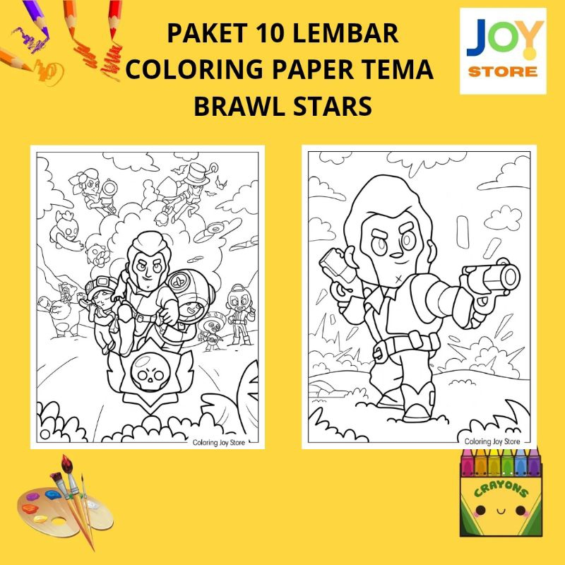 

PAKET 10 Lembar Kertas Gambar Mewarnai Tema Brawl Stars Ukuran A4 150 gsm - Coloring Paper 102