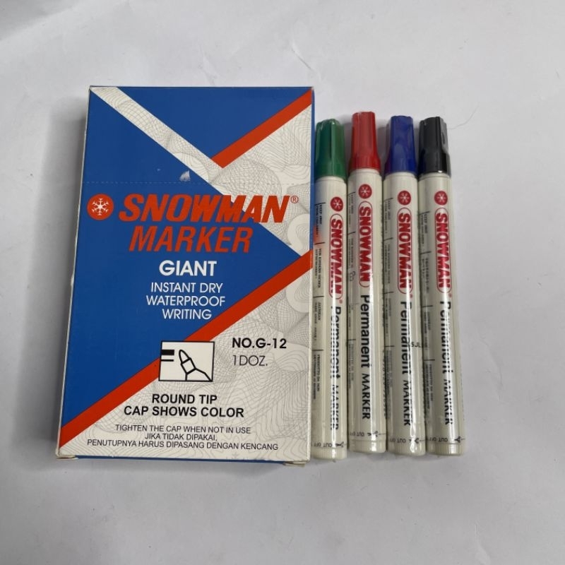 

spidol snowman marker permanent warna hijau biru hitam merah G-12 satuan
