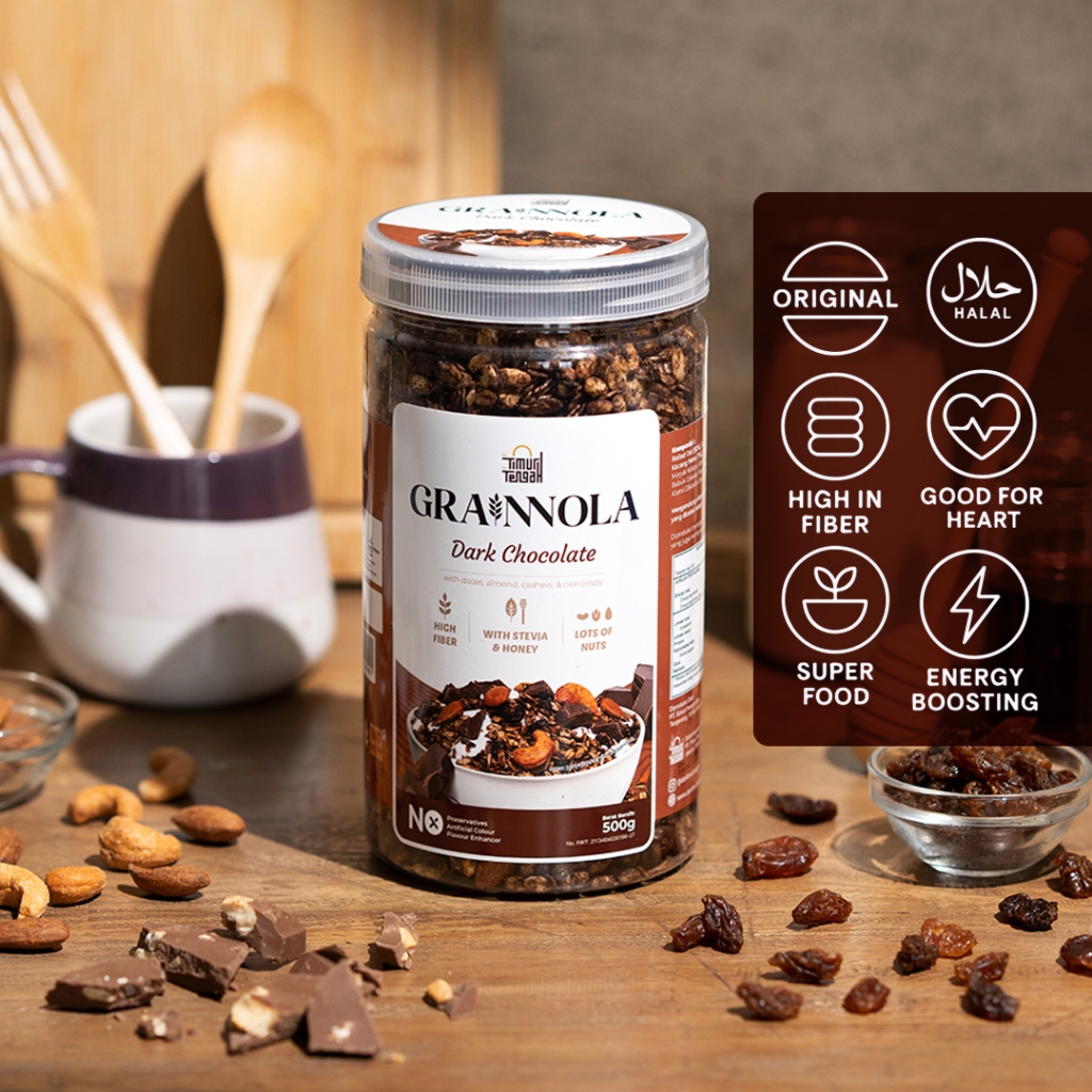 

Timur Tengah Grainnola Dark Chocolate 500 gr Granola Cokelat Coklat Camilan Sereal Makanan Sehat Rendah Kalori