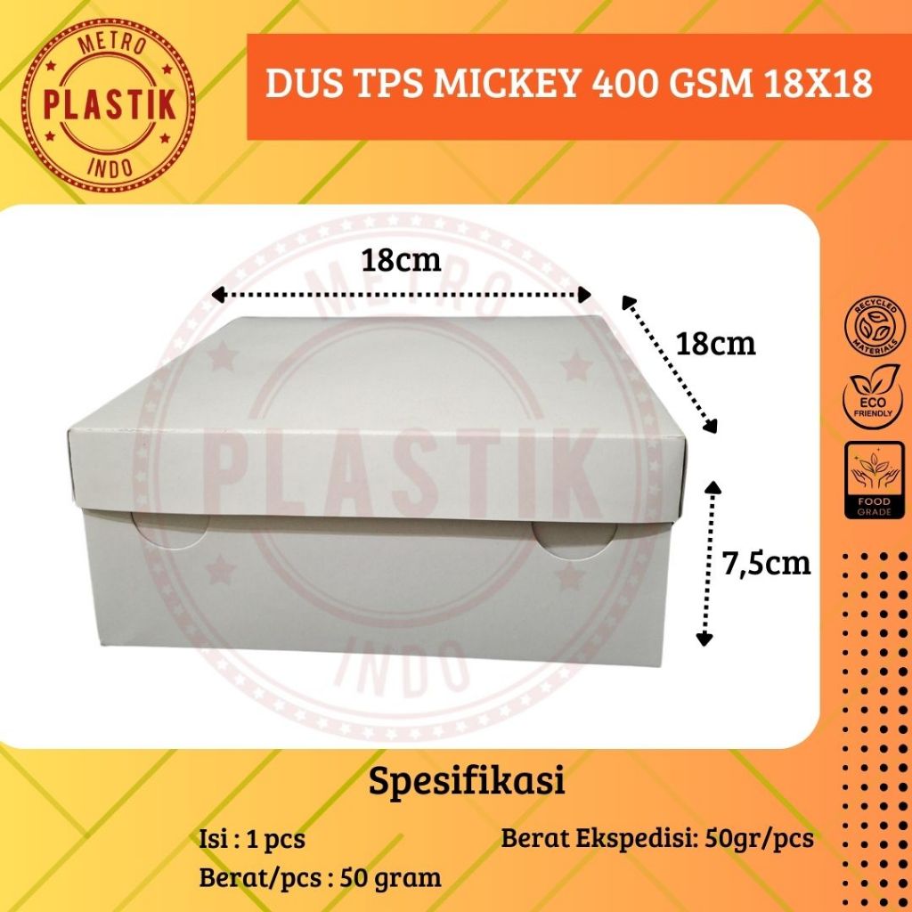 

Dus | Box 400gsm 18x18 | Kotak Nasi Kue Makanan Polos 18 x 18 Mitraku