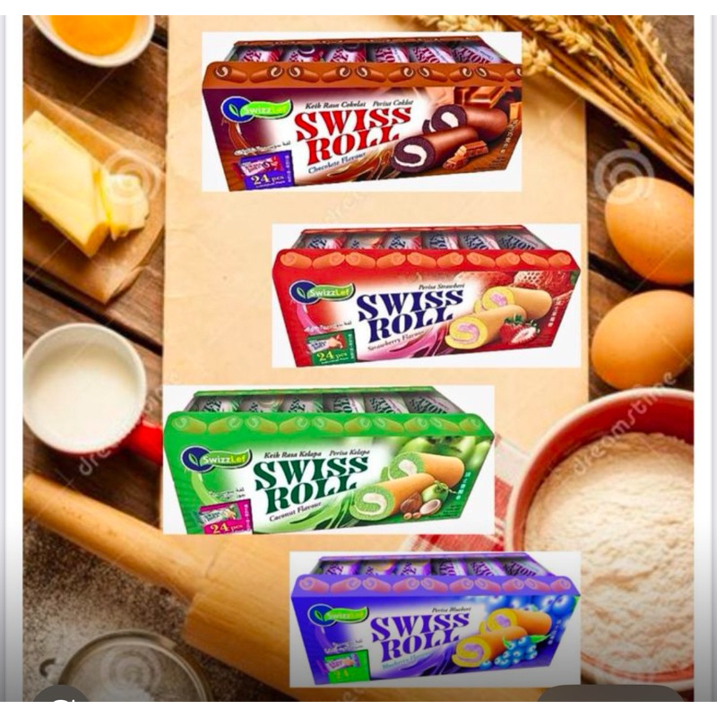 

Swizzlef Swiss Roll isi 24 Bolu Rasa Blueberry Coconut Strawberry Cokelat Cake 1 Box