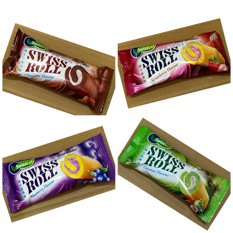

Swizzlef Swiss Roll Bolu isi Rasa Blueberry Coconut Strawberry Cokelat Cake 1 buah