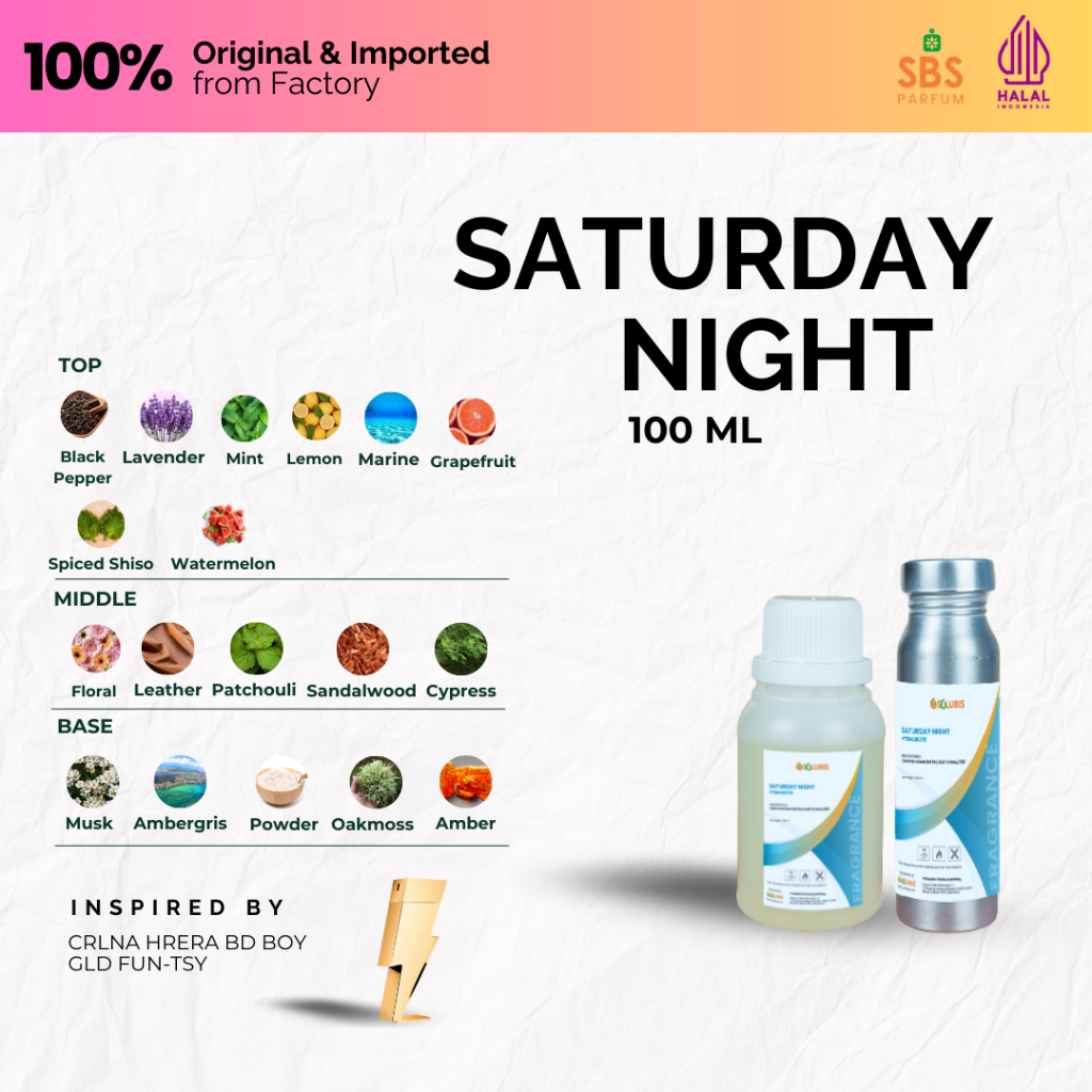 Bibit Parfum Murni Original [Saturday Night] | 100ml - Inspired by Carolina Herrera Bad Boy - Bibit 