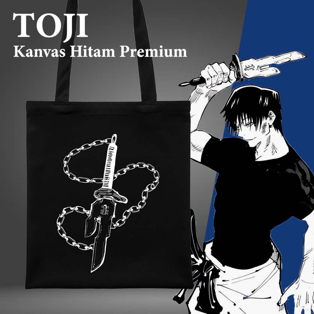 TOTEBAG ANIME Jujutsu Kaisen Toji Fushiguro | Totebag Tas Anime Kanvas Hitam Premium 35x40 | Resleti