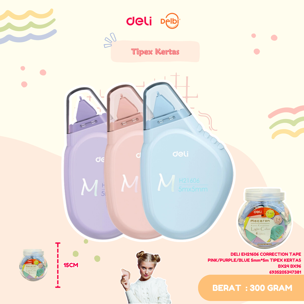 

Deli Correction Tape Pink/Purple/Blue 5mm*5m Tipex Kertas