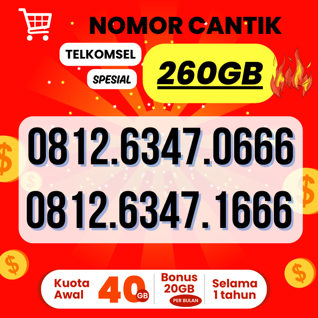 Nomor Cantik Telkomsel Free 260GB Setahun Tanpa Syarat apapun Masa Aktif Kartu 3 tahun - Kartu Perda