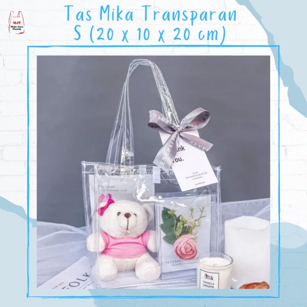

Tas Mika Transparan Uk 20x10x20 cm untuk Hampers Souvenir Goodie Bag Ulang Tahun Birthday Bag