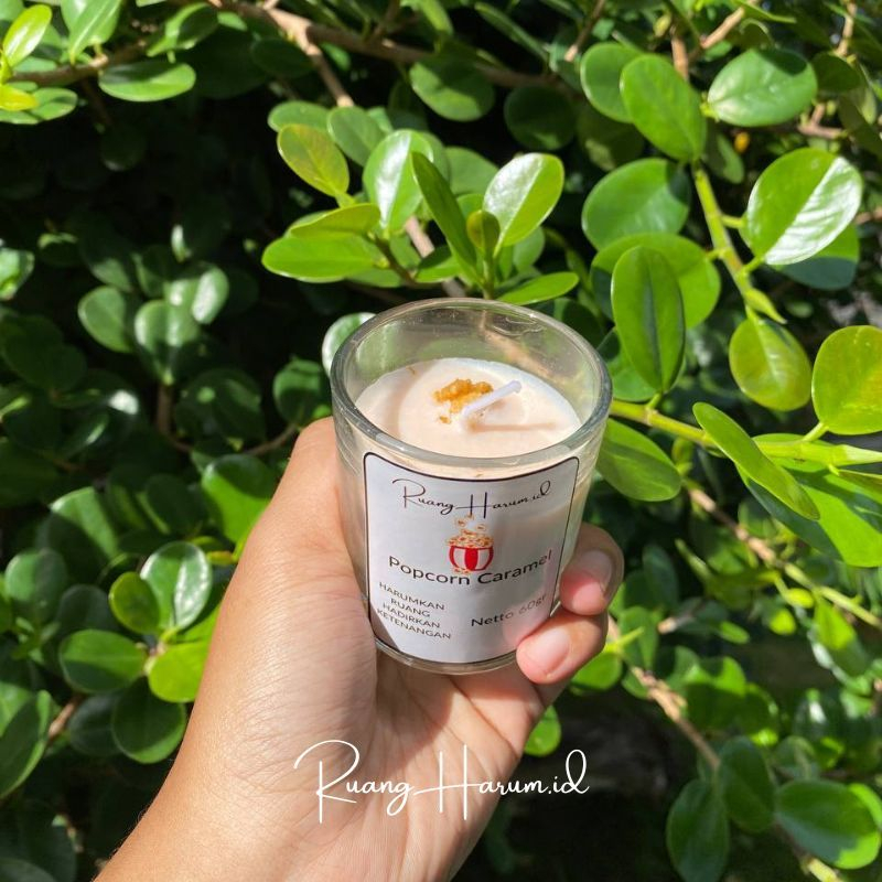 Lilin Aromaterapi Popcorn Caramel 60gr Scented Candle Aesthetic Pengharum Ruangan Hadiah Unik & Cozy