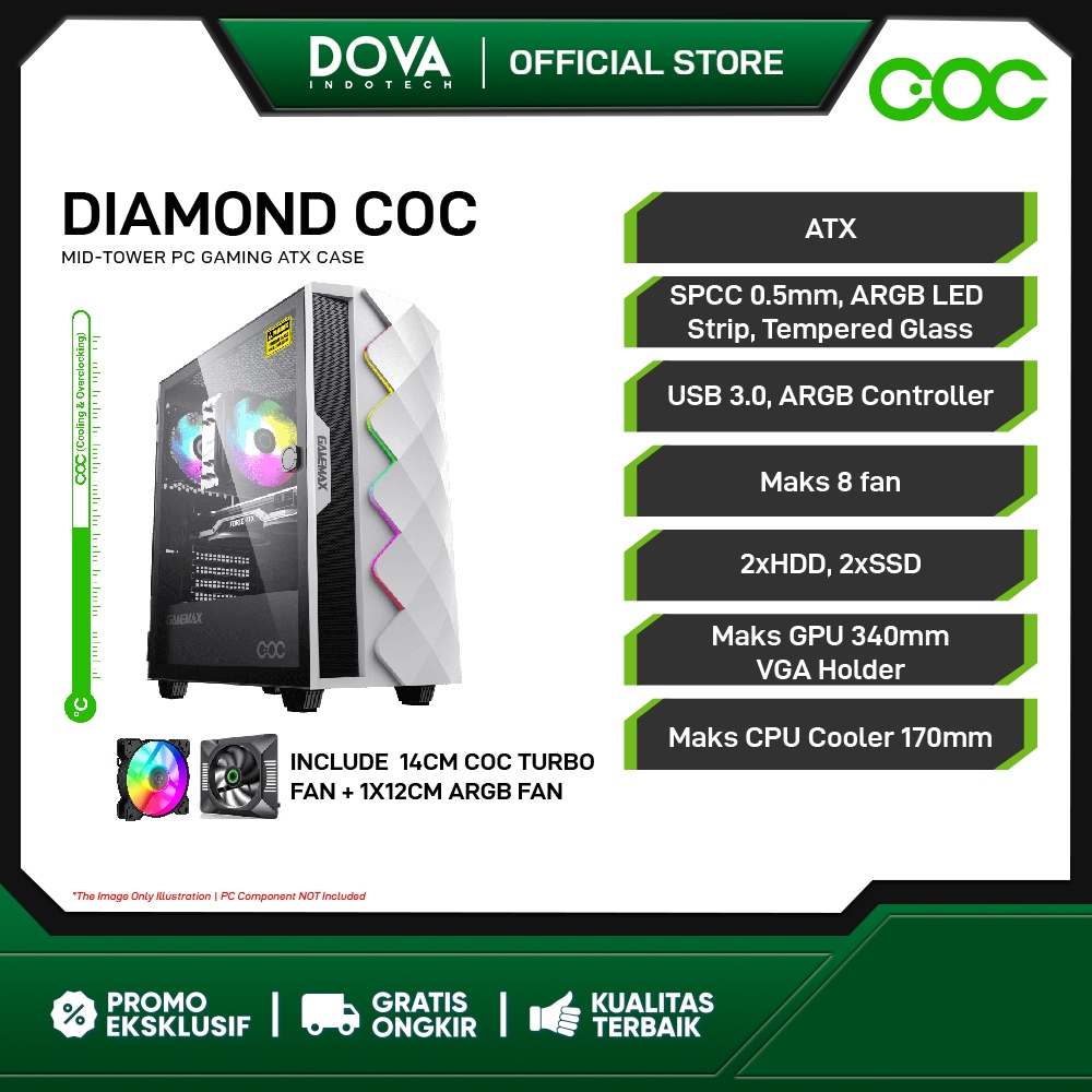 Gammemax Diamond ATX Gaming PC Case White