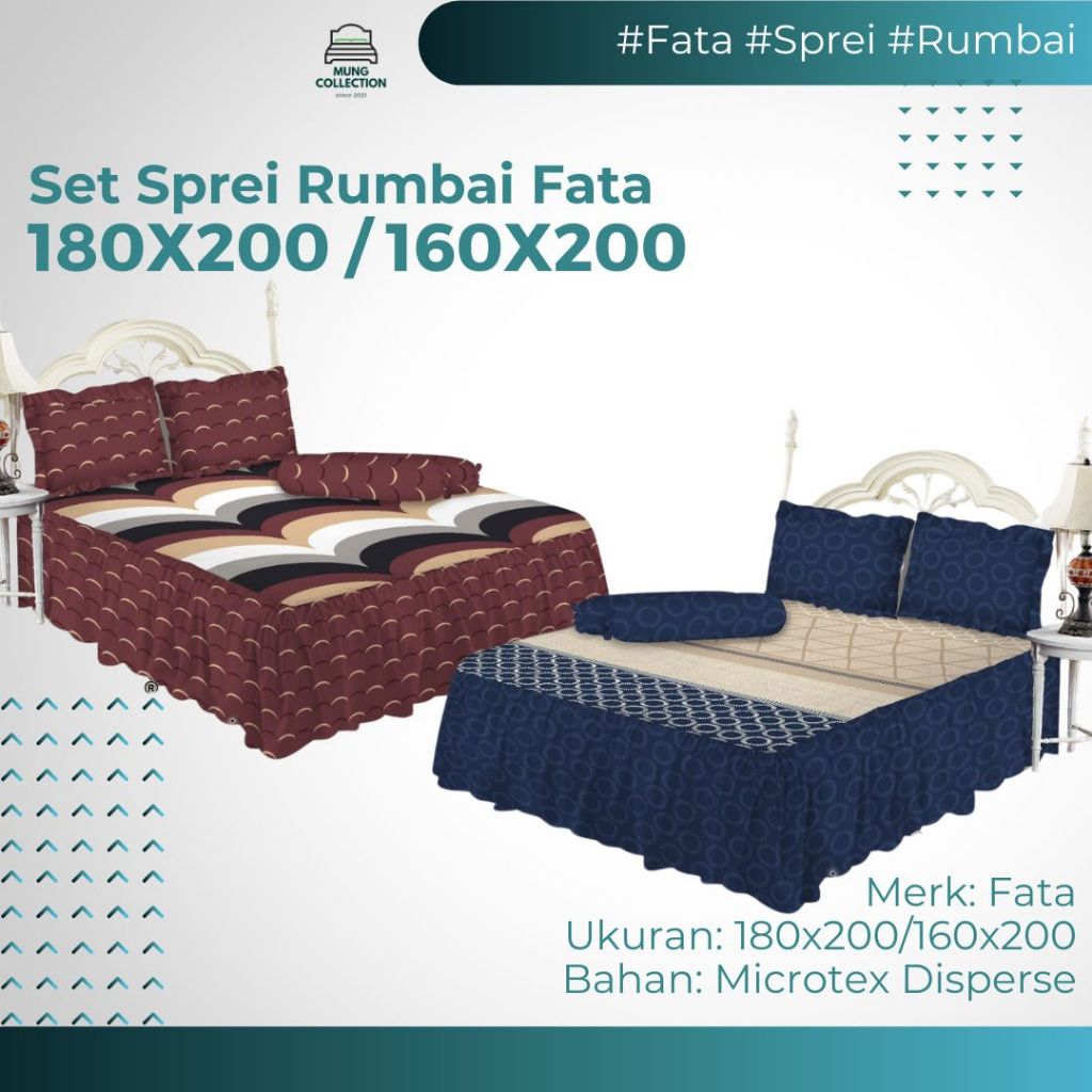 Fata Sprei Rumbai King Queen 180x200 / 160x200 / Bahan Katun Micro Motif Aesthetic Terbaru