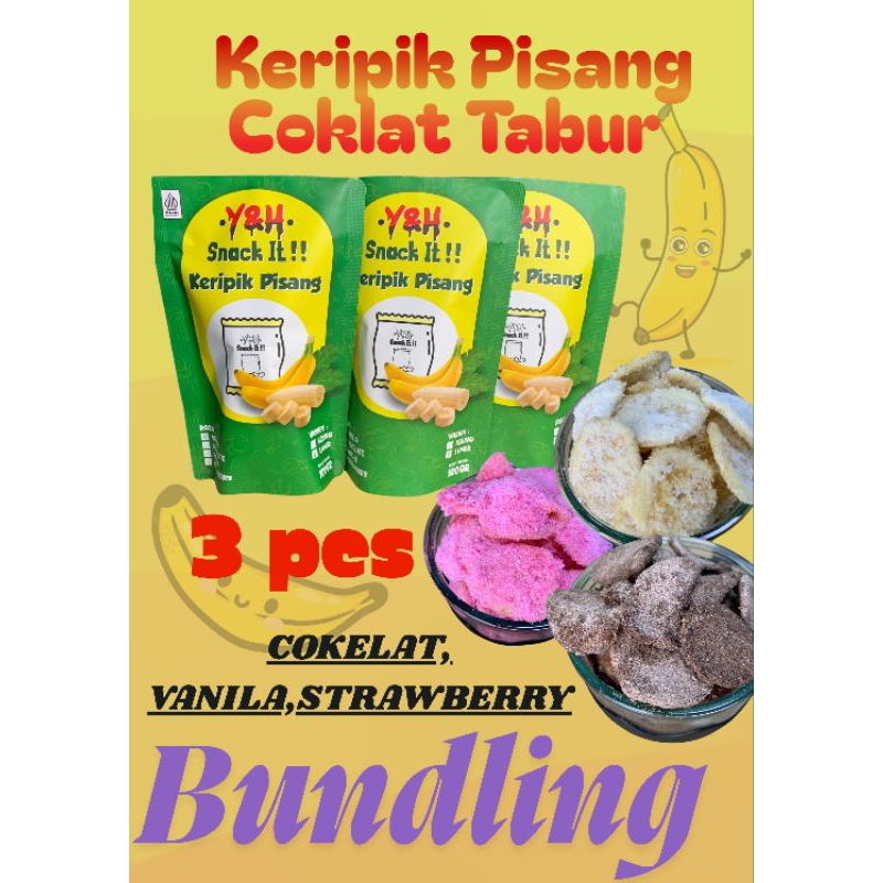 

KERIPIK PISANG COKLAT PAKET 3 PCS BUNDLING KERIPIK PISANG MANIS CEMILAN Y&H SNACK IT BASRENG USUS CRISPY