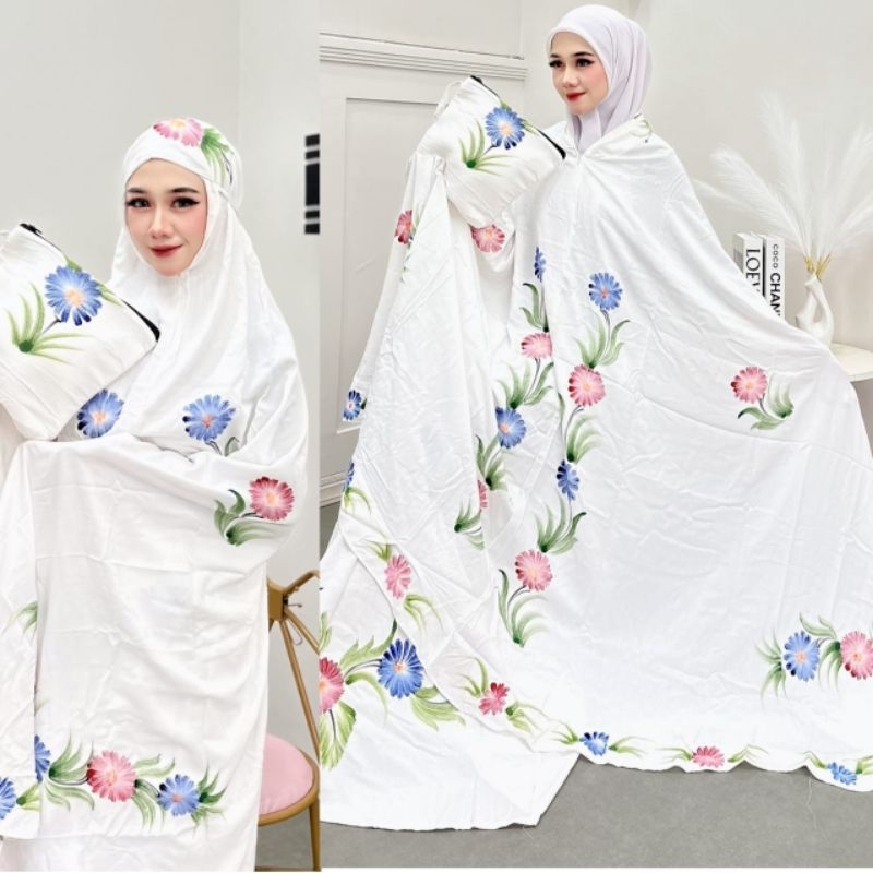 Mukena batik lukis JUMBO putih pekalongan dewasa mukena murah rayon