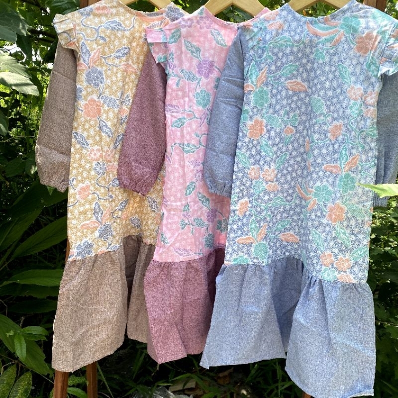 OFFICIAL BANARA GAMIS BATIK ANAK MELLANI LENGAN PANJANG LONG DRESS MOTIF BUNGA KATUN MIX MADINAH