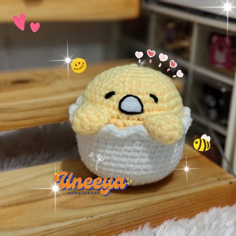 Amigurumi Gudetama Rajut Handmade || Gantungan Kunci Gudetama