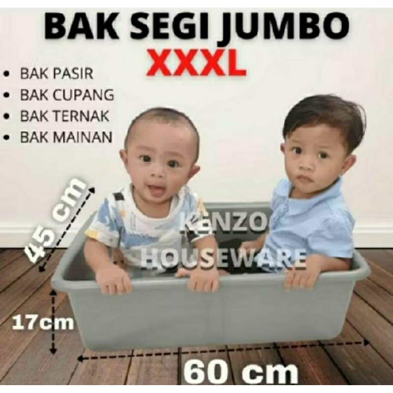 Bak Segi Abu Jumbo Besar Taiwan Plastik Tebal 60X45X17CM Basin Baskom Segi Kotak Box Keranjang Segi 
