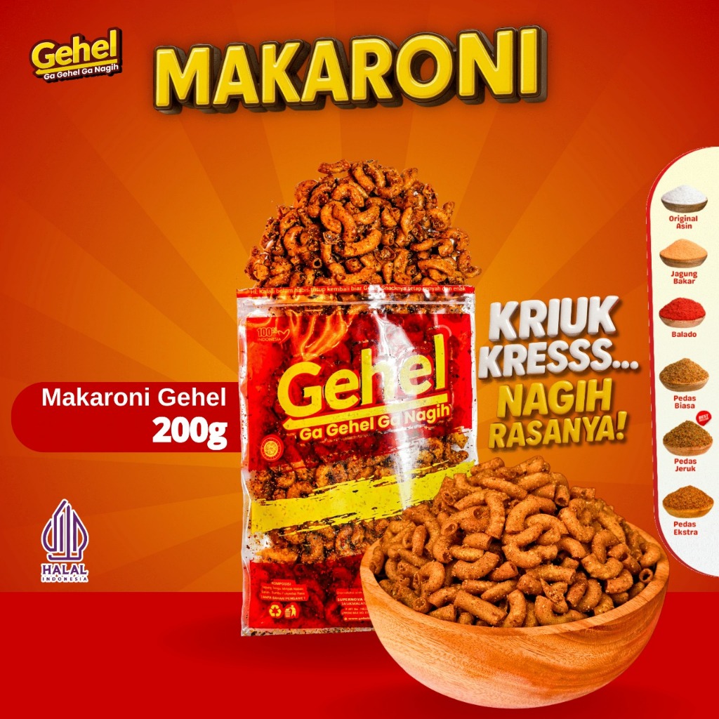 

Gehel Makaroni 200gr - Makanan Ringan (Grosir)