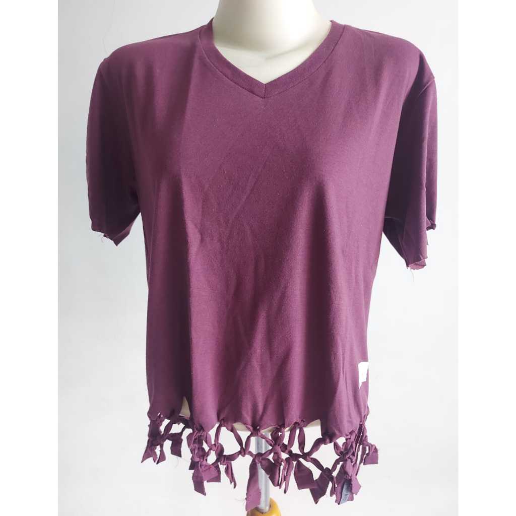 PRELOVED/PL - KAOS WANITA-KAOS WANITA PENDEK/DET4ILS/UNGU-POLOS